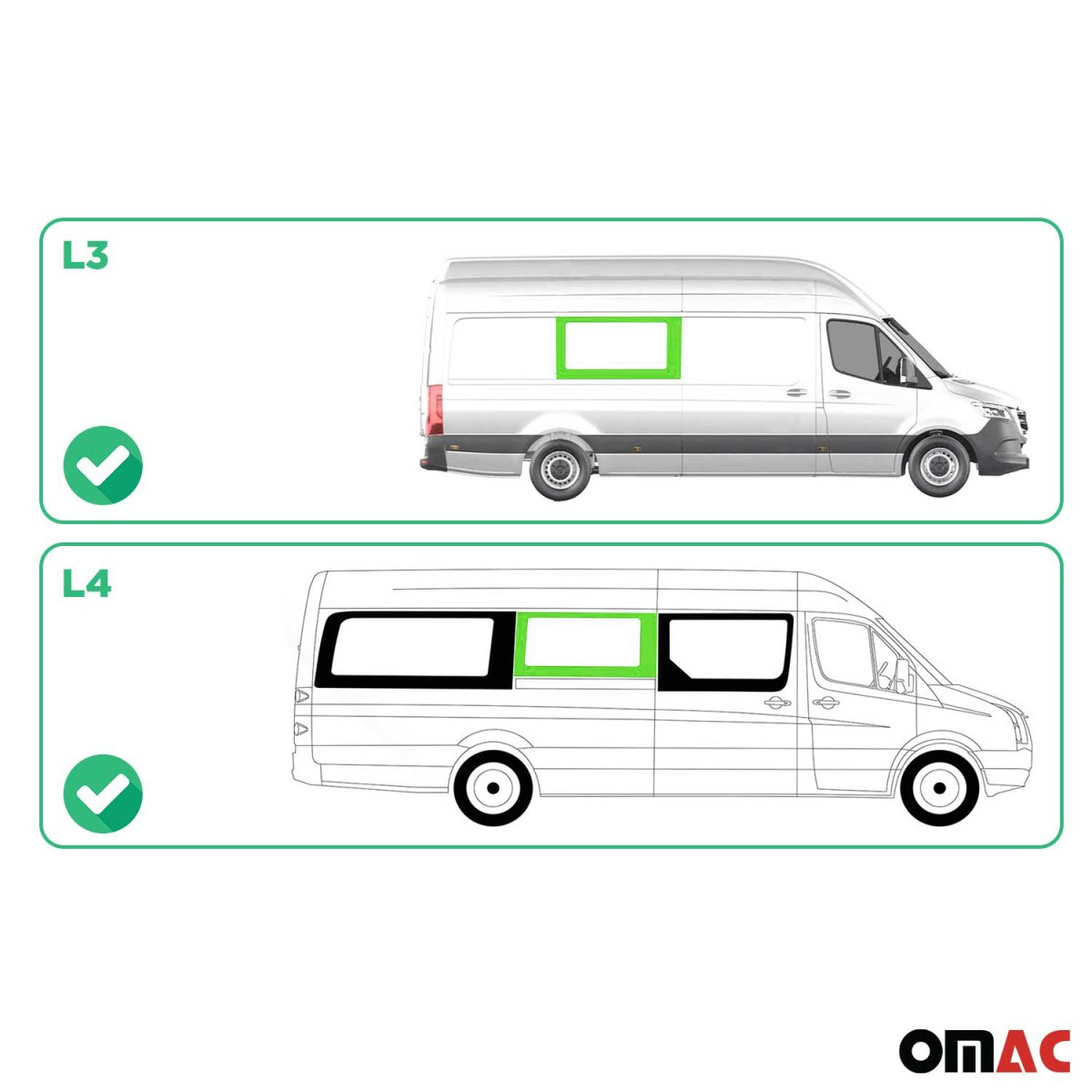 Mercedes Sprinter Middle Side Fixed Glass - Right - Omac - Galaxy (Sliding Door) - '11-'18